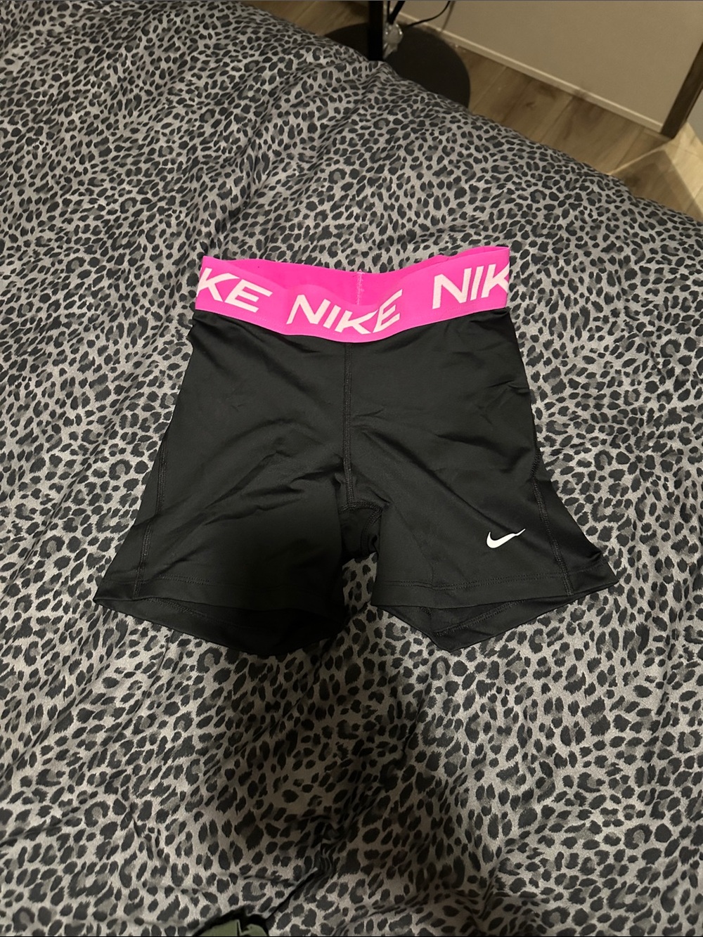 Nike Women's Black Bike Shorts with Pink Logo Waistband